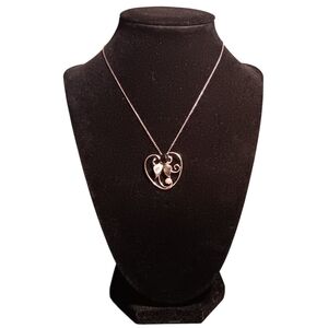 Sterling Heart Pendant With (Faux?) Pearl & (Faux) Smokey Topaz Length 8.5"